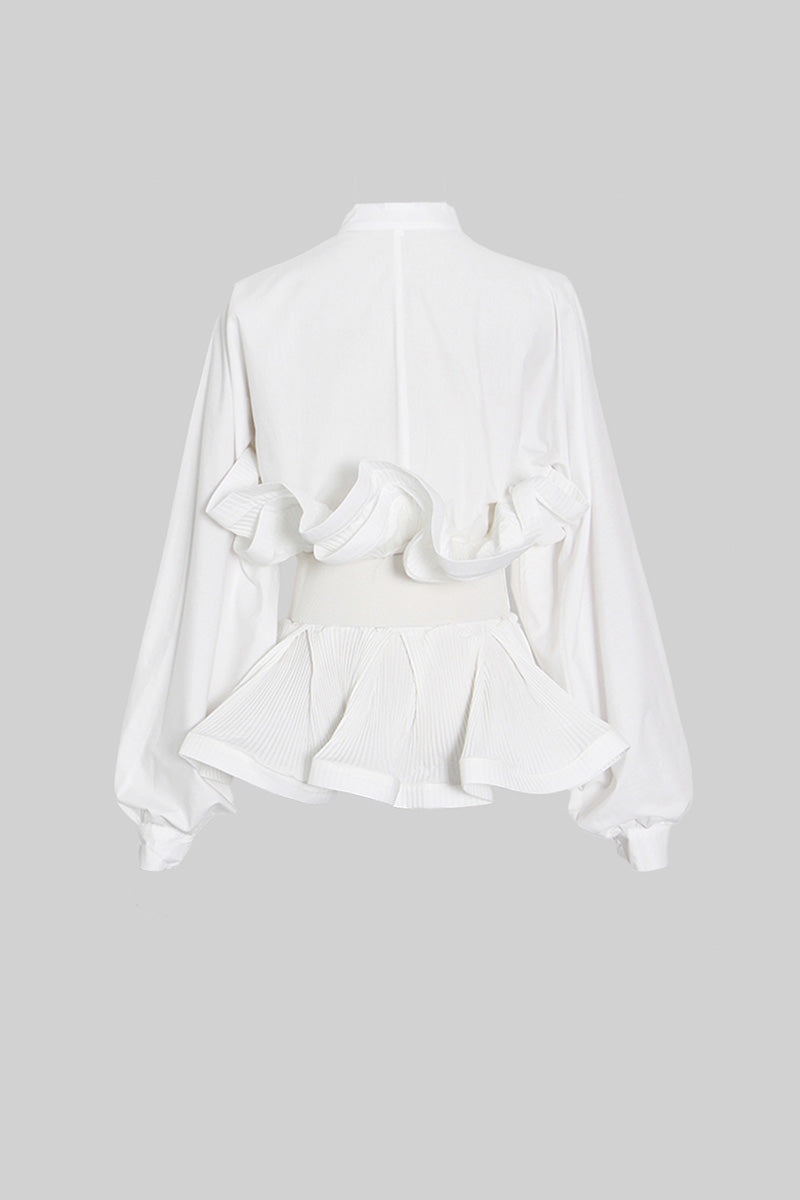 Ruffle Shirt with Massive Belt - White