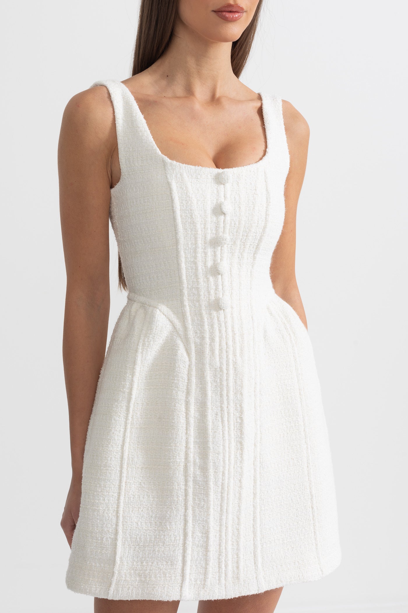 Textured Sleeveless Mini Dress With Fitted Bodice  - Ivoire