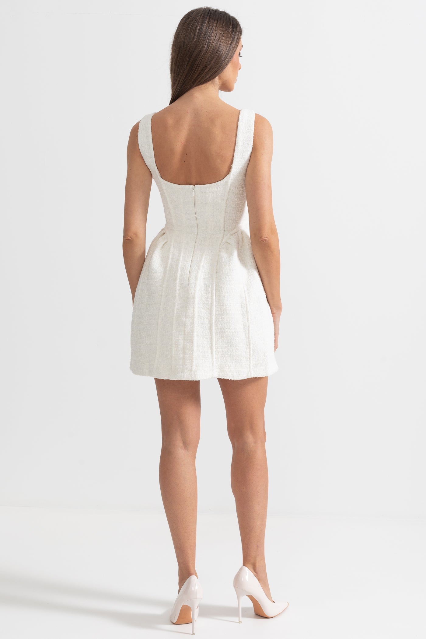 Textured Sleeveless Mini Dress With Fitted Bodice  - Ivoire