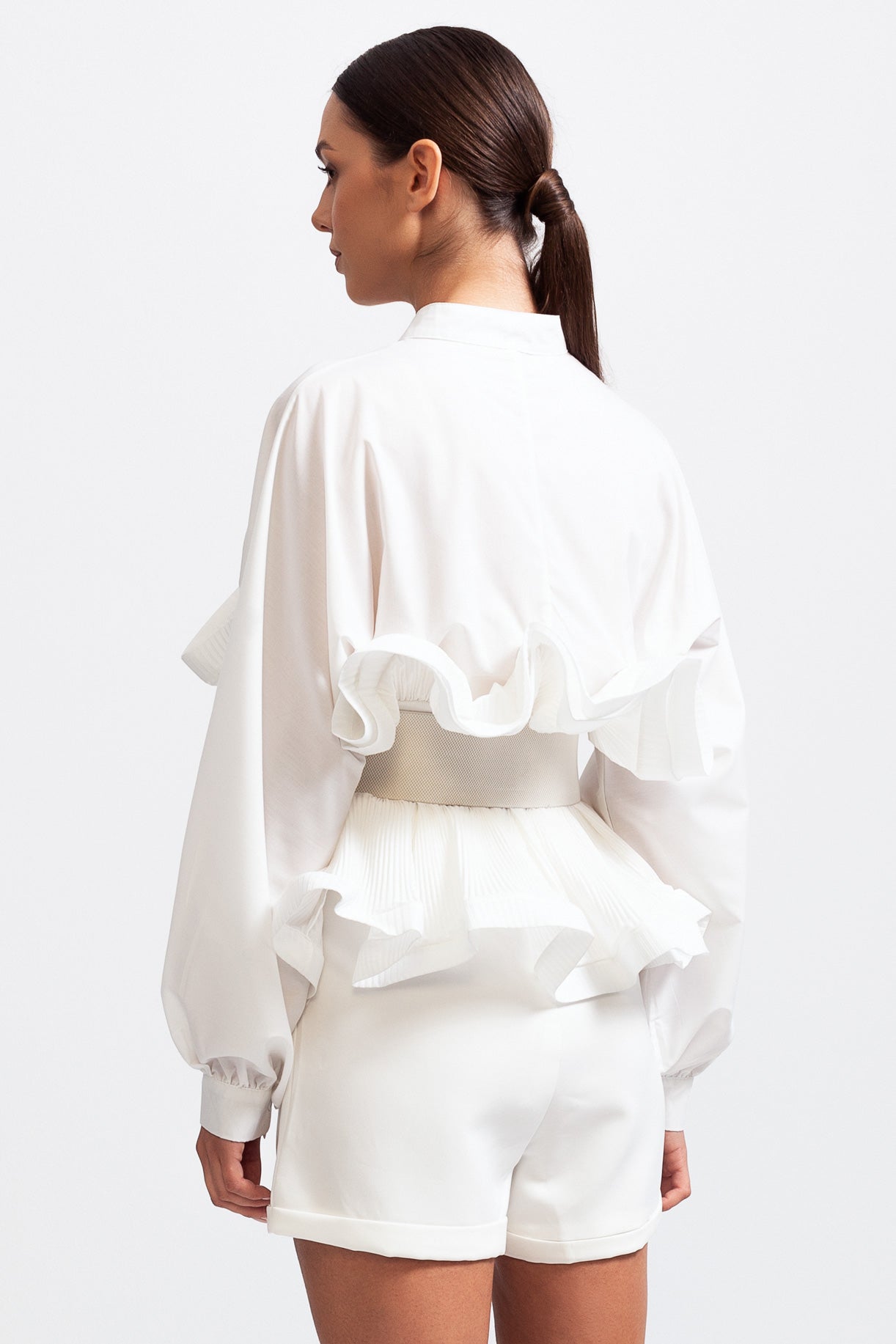 Ruffle Shirt with Massive Belt - White