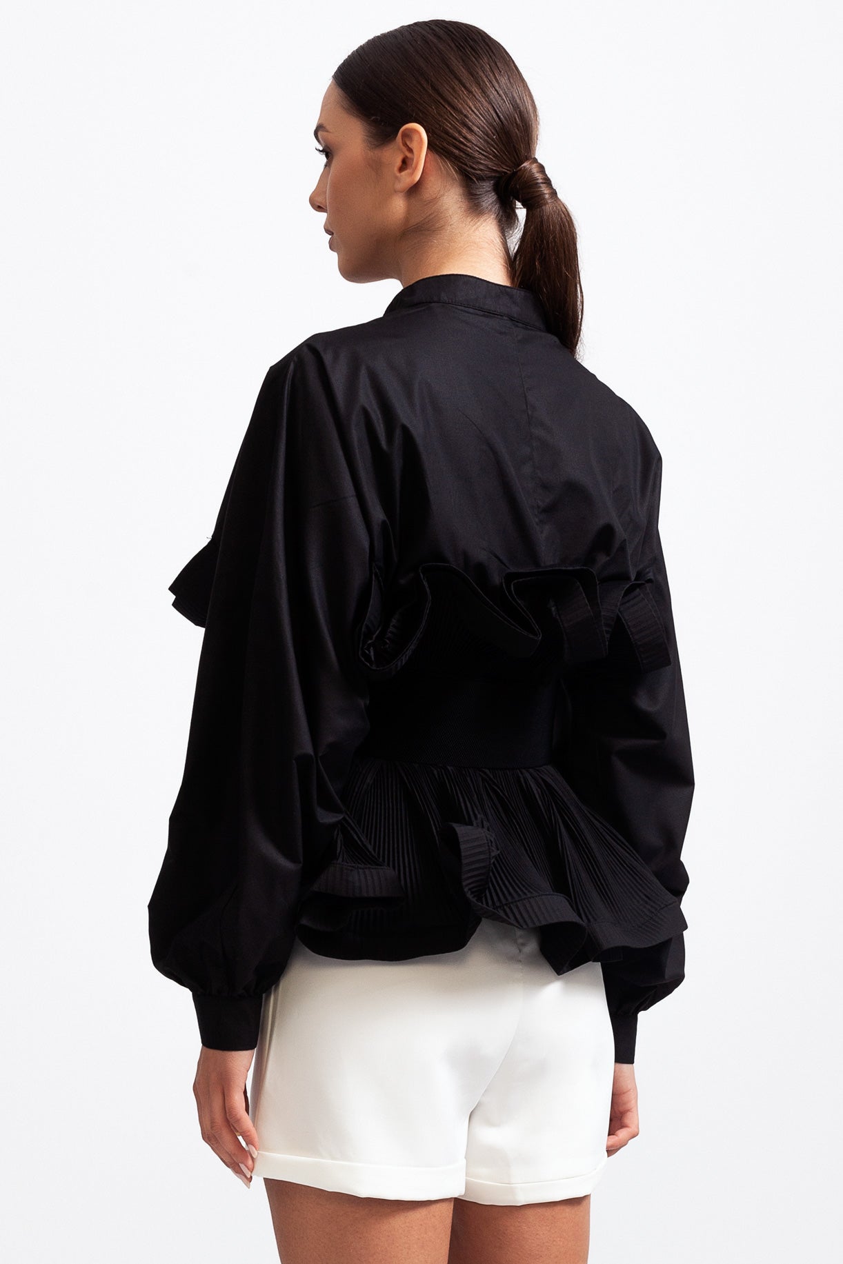 Ruffle Shirt with Massive Belt - Black